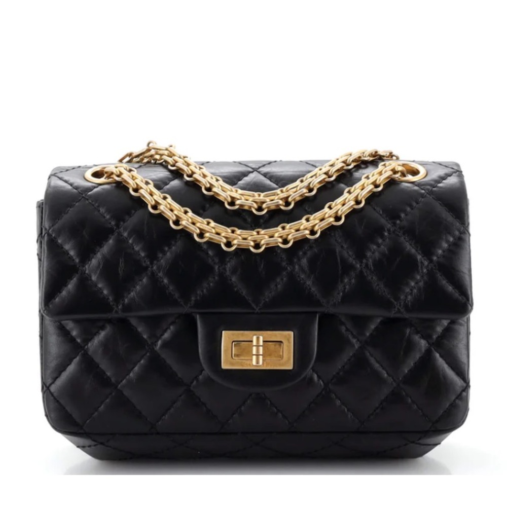 CHANEL Aged Calfskin Quilted 2.55 Reissue Mini Flap Black